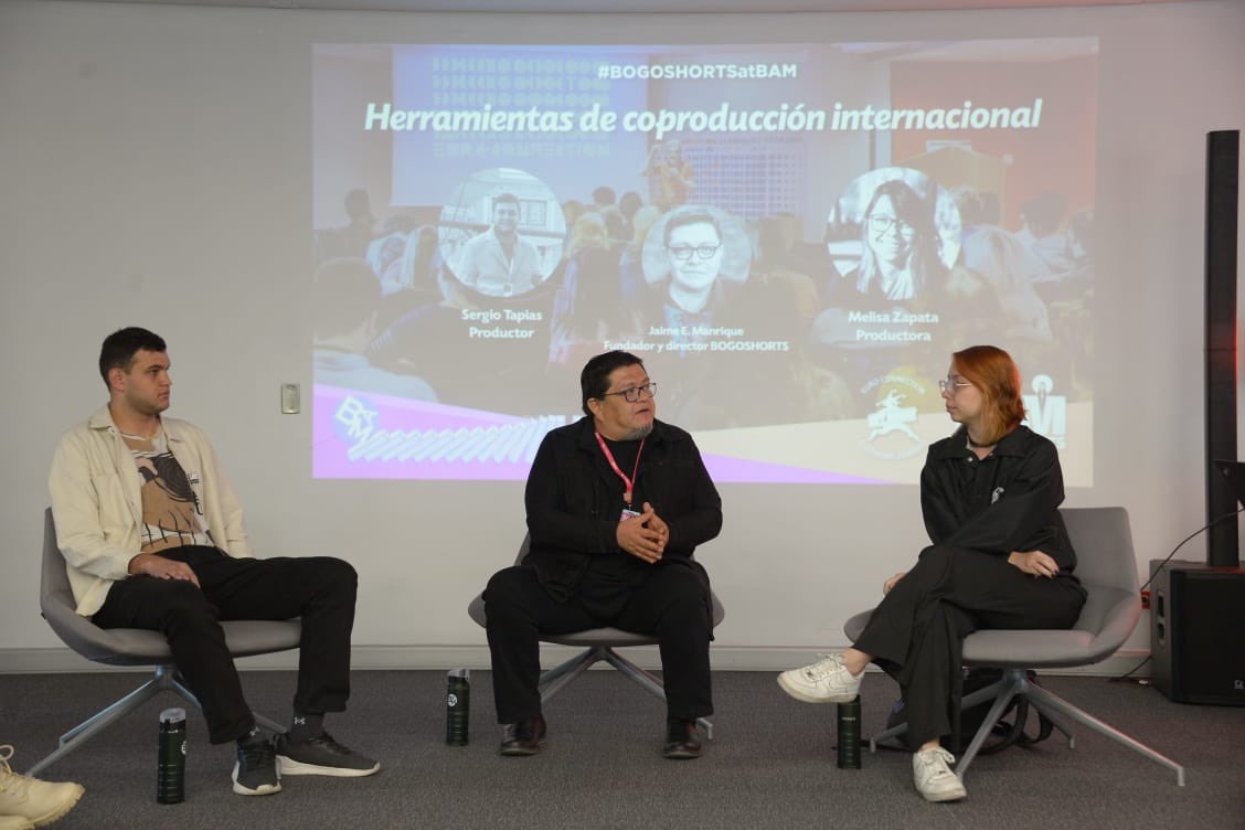 BAM_Bogota's tweet photo. #BAMNow | 📽️ Herramientas de Producción lnternacional con @bogoshorts, Melisa Zapata y Sergio Tapias. https://t.co/elH4vo8wx8