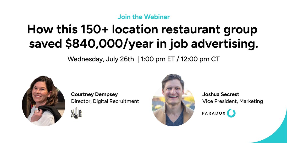 ParadoxOlivia's tweet photo. Courtney Dempsey was faced with a challenge: increase staffing for 150+ McAlister's Deli locations and decrease job ad spend.

Join us alongside Courtney on July 26 to discover how Southern Rock 's Deli was able to decrease job advertising spend by 90%.

https://t.co/tx1ZeVebuc https://t.co/ECEe5X88Ld
