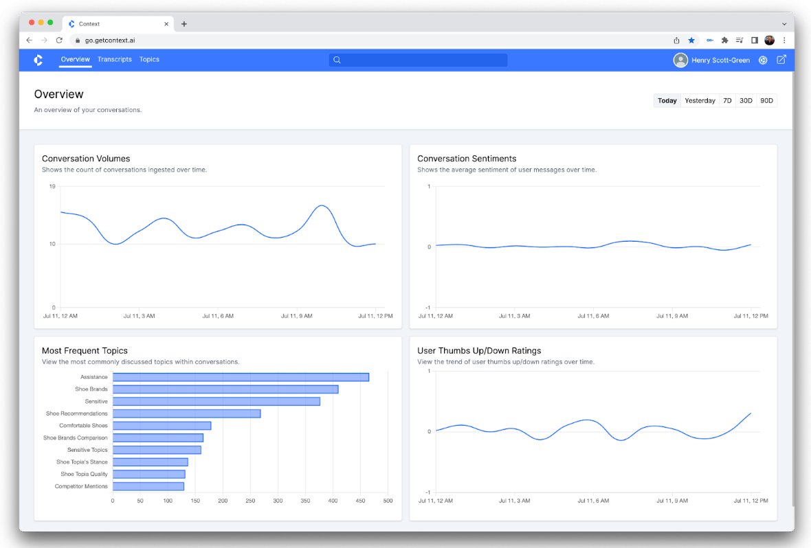 hwchase17's tweet photo. ⭐️Chat Application Analytics⭐️

Introducing an integration with @getcontextai which allows you to receive user analytics with a one line plugin

Blog: https://t.co/GFKmnyhafM

Integration: https://t.co/KwYo2x0JuP https://t.co/bWljvmkGEw