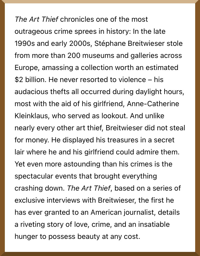 Thoroughly enjoying reading about the rise and fall of the most prolific and enigmatic art thief, Stephane Breitwieser.