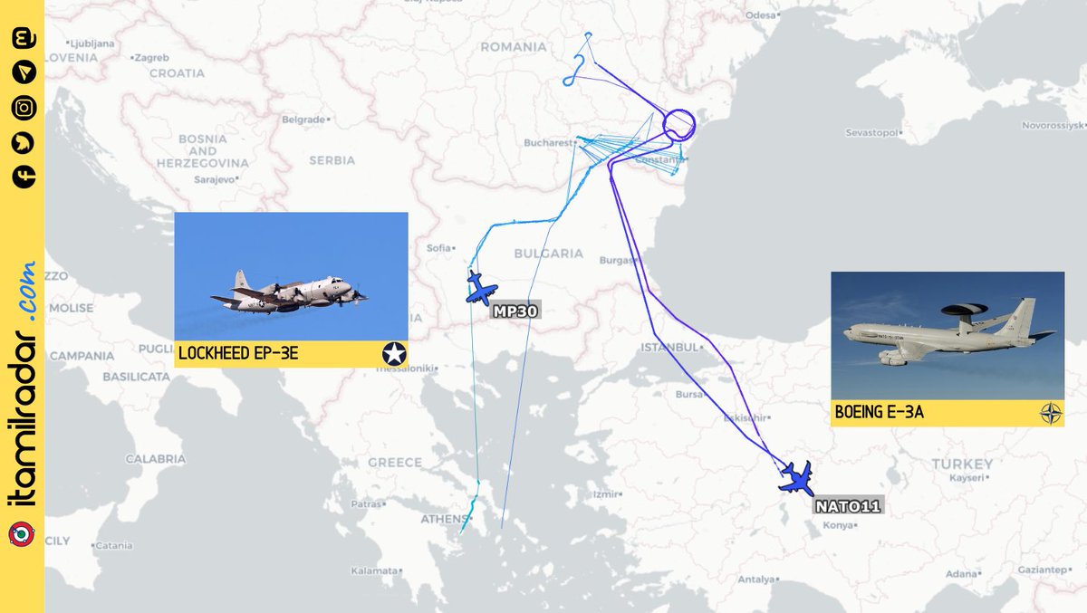This morning an USN Lockheed EP-3E and a #NATO Boeing E-3A carried out two different surveillance missions over eastern Romania
#Russia #Ukraine