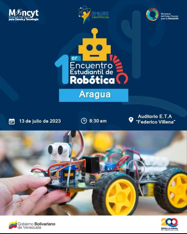 #13Jul 1er encuentro estudiantil de robótica #Aragua Ciencia, tecnología e innovación para mejorar la calidad de vida con la apropiación de conocimientos desde las instituciones educativas <a href="/_LaAvanzadora/">Yelitze Santaella</a> <a href="/CDCEAragua/">CDCE ARAGUA</a> <a href="/Fundabit_/">FundabitOficial</a> @PiedadQuintana1 <a href="/FundabitAragua/">FUNDABIT ARAGUA</a> <a href="/FundaciteAragua/">MinCyT - Aragua</a>