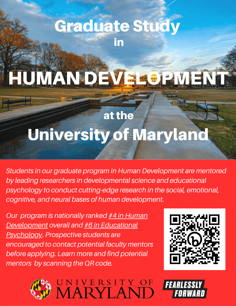 Tis the season of PhD apps! Our program in Human Development at @UMDCollegeofEd @UMDGradSchool is top-10 in dev science & educational psych! Accepting students this year are @lucaspbutler, @dj_bolger, @lombardi_learn, Melanie Killen, and me😉 Come join us! education.umd.edu/human-developm…