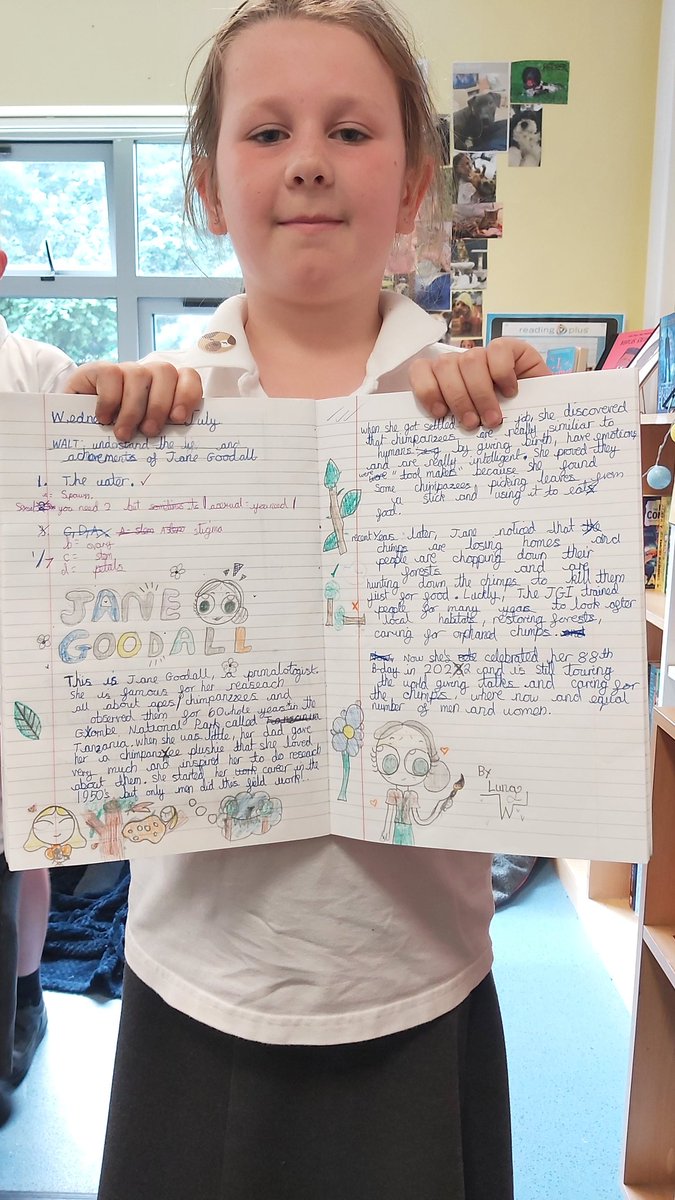 wclpsyear5's tweet photo. Some amazing fact files on Jane Goodall today, it's safe to say the children were fascinated by her work! #wclpsscience @JaneGoodallInst https://t.co/H4NliAsYeW