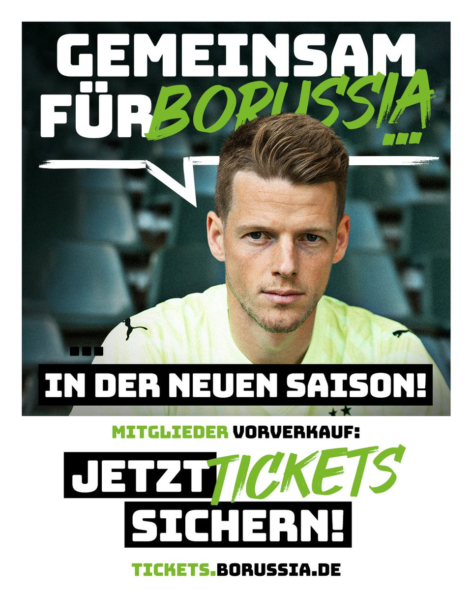 borussia's tweet photo. Ihr auf den Rängen, wir auf dem Platz! 💚

Der exklusive Mitgliedervorverkauf für alle 17 Heimspiele läuft noch bis Montag, 9:59 Uhr. Sichert euch jetzt eure Tickets!

🏟 https://t.co/Kce0x5TAlM https://t.co/aEEWXEpCTr