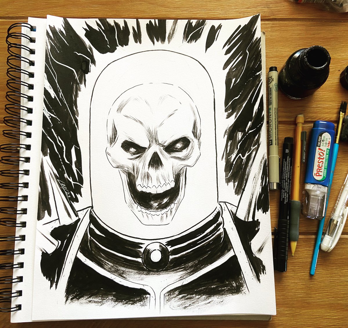 Up for grabs: Cosmic Ghostrider! I did a sketchcard commission of him and thought he was a lot of fun to draw, so I drew him again as a head sketch. $30+shipping, local pick up, or SDCC. #CosmicGhostrider #Ghostrider #CommissionsOpen #SDCC