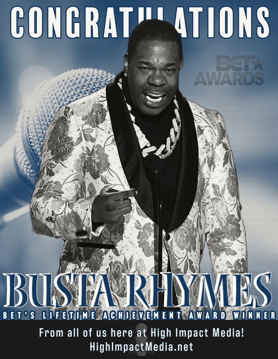 highimpactmedia's tweet photo. 🎉✨ @bustarhymes We are thrilled to celebrate this monumental milestone with you! 🏆🎊 #CongratulationsBustaRhymes #LifetimeAchievementAward #HighImpactMediaFamily #HipHop #HipHop50 https://t.co/9CTJsqymge