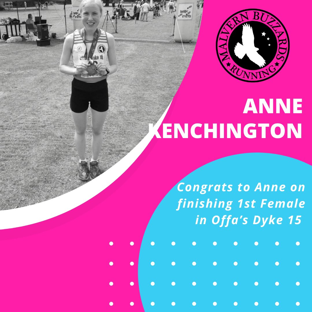 🦅Buzzards🦅 join me in congratulating Anne Kenchington on her🥇1st female and 9th overall in the Tempo Event’s Offa’s Dyke 15. The historic 15-mile point to point trail race follows the Offa's Dyke path from Hay-on-Wye to Kington and was held last month on Saturday, June 10th.