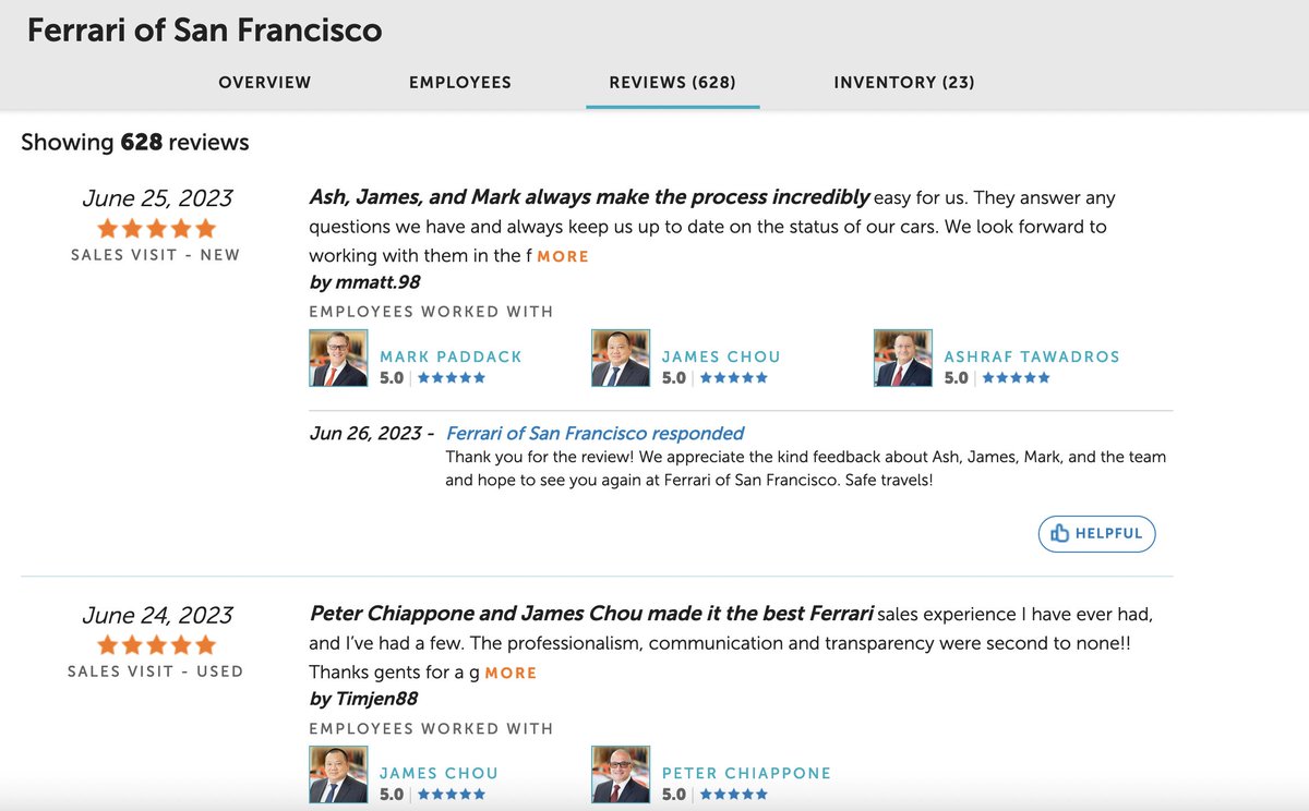 Thank you, Ashraf Tawadros, Peter Chiappone, James Chou, and Mark Paddack, for your commitment to excellence at Ferrari of San Francisco. We appreciate you!

Read more reviews at: dealerrater.com/dealer/Ferrari…
