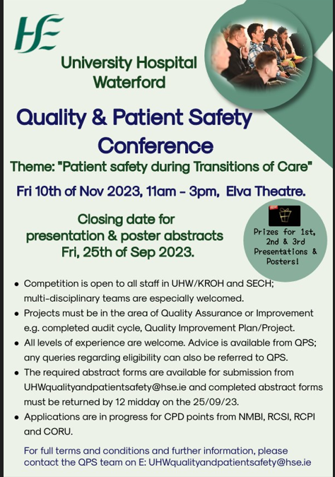 Get your thinking caps on 🤔do u have a great idea or have u a project that went well that you would like to share and maybe win a prize. Q&amp;PS conference date for your diary #Getyourabstractsin  "PATIENT SAFETY DURING TRANSITIONS OF CARE" <a href="/AmbulanceNAS/">National Ambulance Service</a> <a href="/HSELive/">HSE Ireland</a> @NationalQPS