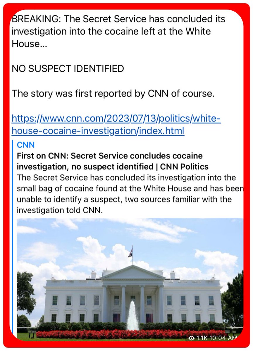 SweetPeaBell326's tweet photo. BREAKING.  The Secret Service, a US premier group of investigators, cannot determine the owner of the coke in the WH, and will close its investigation tomorrow. How can this be? They think Americans are Stupid. https://t.co/6igyjD2Tkn