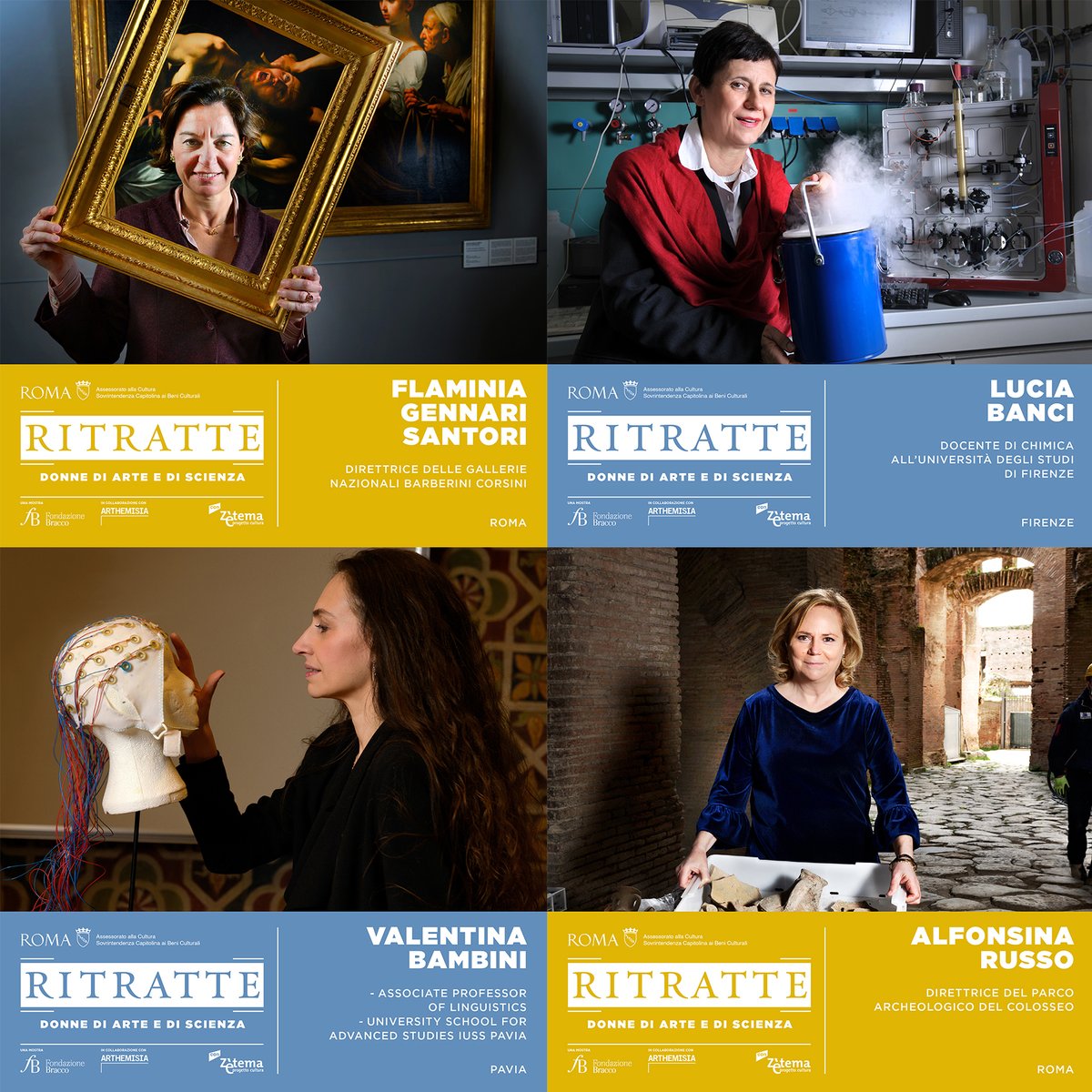 FondBracco's tweet photo. Oggi prende il via la mostra “Ritratte. Donne di arte e di scienza” al museo Bilotti di Roma, dedicata ai volti di 40 donne italiane che hanno conquistato ruoli di prestigio nell’ambito della scienza e dei beni culturali.​ Vi presentiamo i primi quattro volti 👇 https://t.co/kwjEqLiAdO