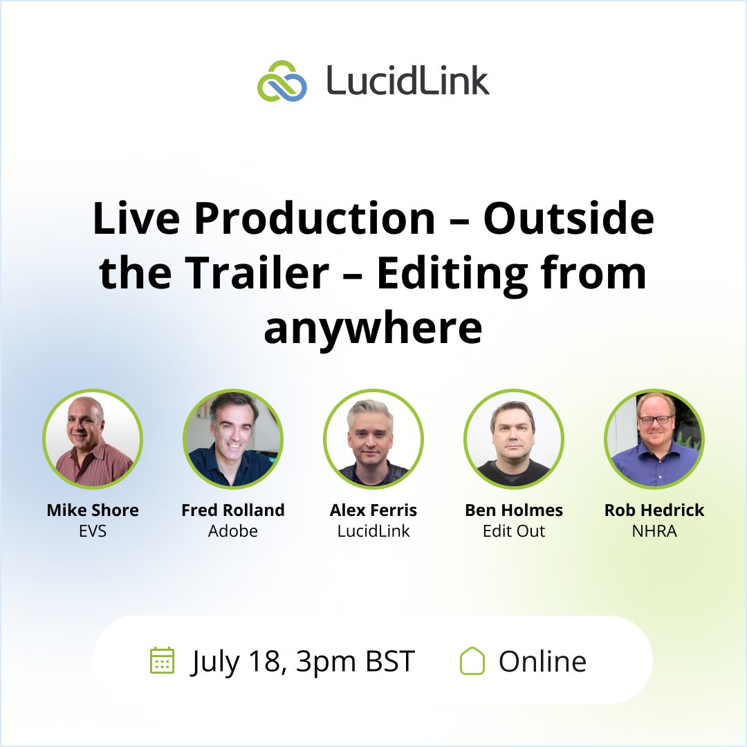 Join us together with <a href="/Adobe/">Adobe</a>, and <a href="/Lucid_Link/">LucidLink</a>  to find out how creative teams can now effortlessly ingest live events and edit on the fly in real-time from anywhere. 

Register now!  bit.ly/3ObzfIh