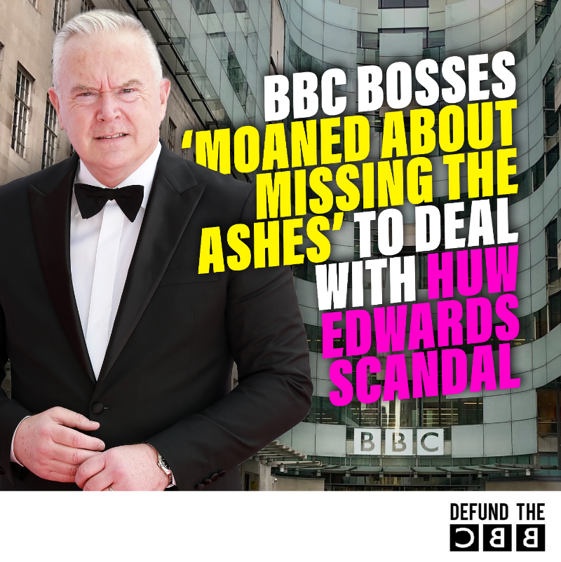DefundBBC's tweet photo. Now we find out that BBC journalists 'were investigating Huw Edwards BEFORE the bombshell sex pics complaint was made', and that furious insiders claim senior bosses were 'moaning' about missing the Ashes and Wimbledon to deal with fallout over the weekend.

#DefundTheBBC