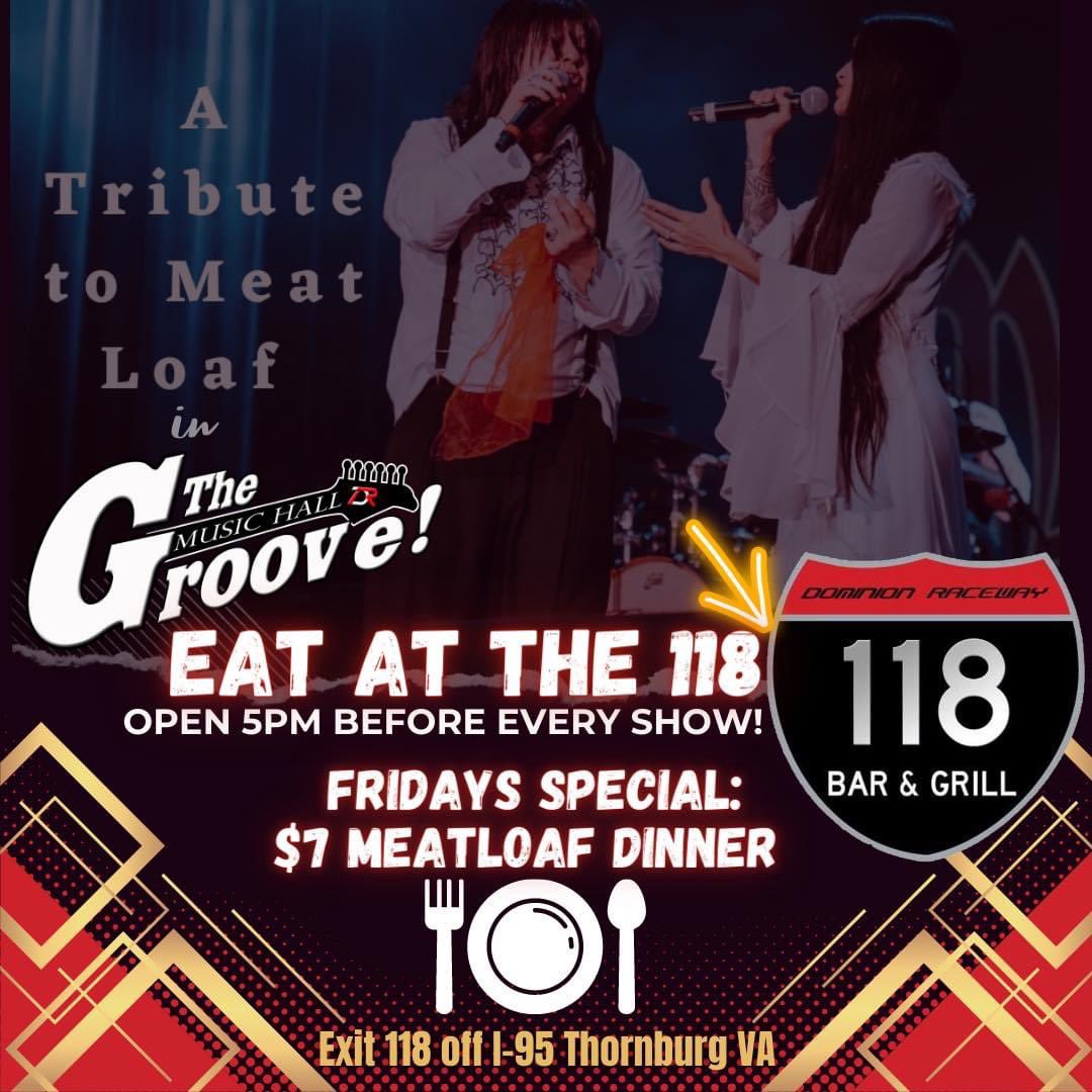 GrooveMusicHall's tweet photo. Grab dinner in the 118 Bar and Grill at Dominion Raceway before every show in The Groove! Many great dinner and drink options, including this Fridays Special: $7 Meatloaf Dinner https://t.co/HpOPxbKK6M