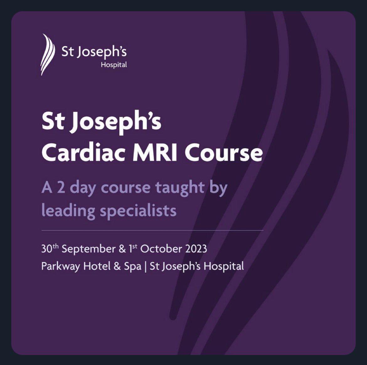 bennybristol's tweet photo. 2 day registration for the @StJosephsHosp Cardiac MRI course for radiographers has now reached capacity. However, there are still places available to attend on day 1 only. ➡️https:/www.stjosephshospital.co.uk/health-professionals/educational-courses/cardiac-mri-course/ 🧲💜 https://t.co/oUKXS0lzze