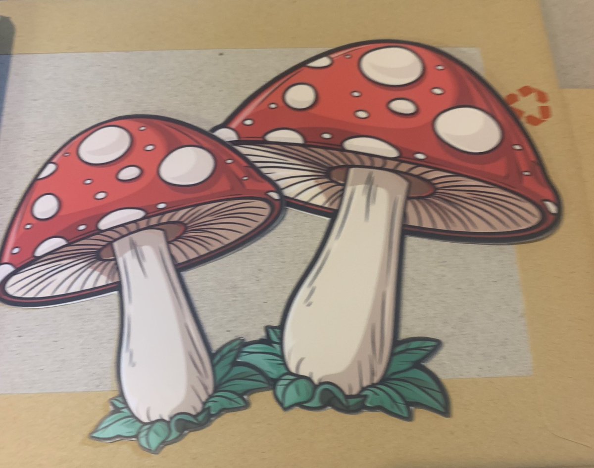 MagicalBStudios's tweet photo. 2 of our cute Cartoon Mushroom Sticker cut for an order. 2 different sizes. #mhhsbd #mushroom #cartoonart #sticker #vinylstickers https://t.co/zw8ptkUsQZ