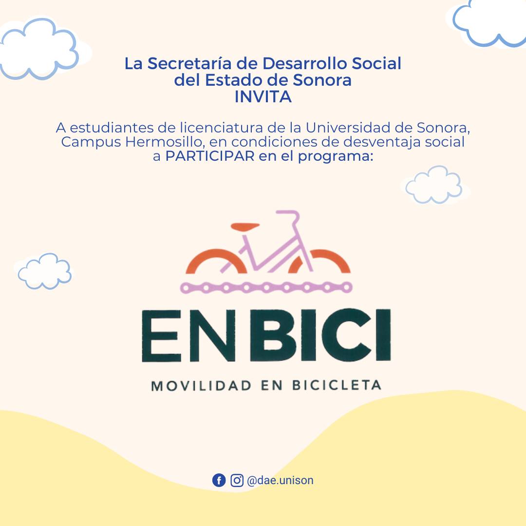 SoyUnison's tweet photo. La Secretaría de Desarrollo Social invita a estudiantes Unison #CampusHermosillo, en condiciones de desventaja social, a participar por la oportunidad de obtener una bicicleta y casco. Escanea el QR, llena los formatos, recopila los documentos y súbelos. https://t.co/mZeO3K7Las