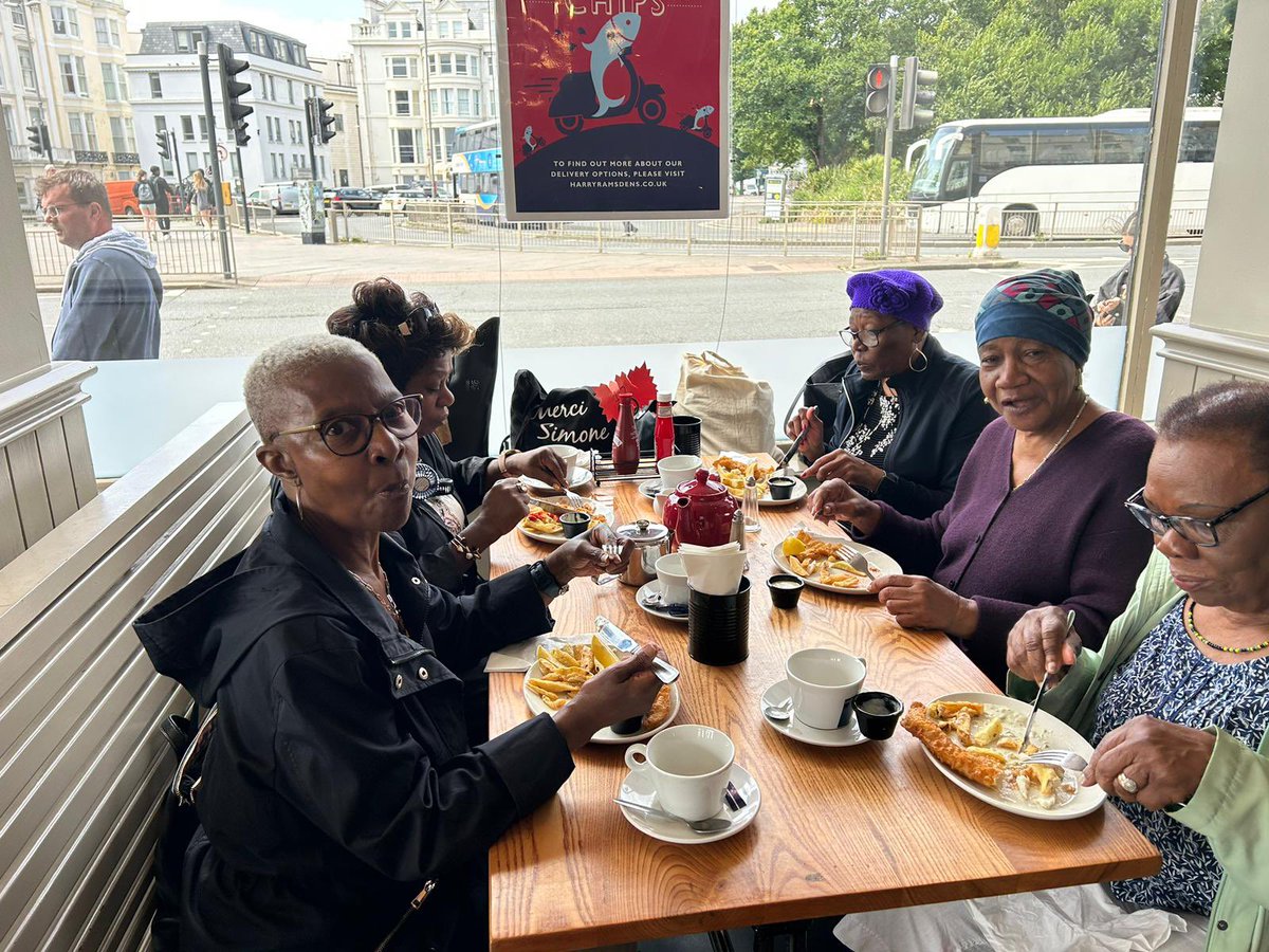 Our Stonebridge Hub group having a day out in Brighton. Can’t go to the seaside and not have some fish and chips 😎🌊🏖️