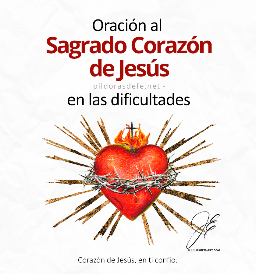 Pildorasdefe's tweet photo. 🔥 ❤️‍🔥 Oración al Sagrado Corazón
de Jesús en las dificultades.

¿Angustia, miedo y dificultades?,
te invitamos a rezar con fe, esta
pequeña oración a este Divino
Corazón, en los tiempos de crisis. 

❤️‍🔥 Oración.

Señal de la Cruz.

(Repite 3 veces):
"Corazón de Jesús, en ti confío".  

Sagrado Corazón de Jesús, deseo
pensar y meditar cada vez más
y más en ti y expresarte todo mi
amor en el modo en que cuido
con amor a mis familiares, amigos
y a todos los que me rodean.

Creyendo en tu tierno amor,  y en
tu divina compasión por los débiles,
acudo a ti en la angustia, en esta
difícil situación en la que estoy,
pidiéndote lo que yo creo que
necesito, pero abierto a que me
des aquello que tú más sabes que
en realidad yo necesito.

🙏 (Menciona tu petición)

Ya que conoces hasta la última
fibra de mi ser, y tienes contado
cada uno de mis cabellos, esperaré
con mucha paciencia, para recibir
de tu Corazón amoroso, lo que
realmente necesito, para mi propio
beneficio, el de mis seres amados,
y de todo aquel que está involucrado
en mi vida personal.

Que la respuesta a mi oración me
permita colaborar contigo en la
construcción de tu reino de amor,
de justicia y de paz.

Por tu Santo Nombre y tu Divino
y Sagrado Corazón, lo ruego.

Amén.

(Repite 3 veces):
"Corazón de Jesús, en ti confío".

Reza ahora un Padrenuestro,
una Avemaría y un Gloria.

Que el Sagrado Corazón de
Jesús, sea tu mayor fuente de
paz y alegría en medio de todo
lo que puedas estar viviendo.

Abrazos de Paz y bien.