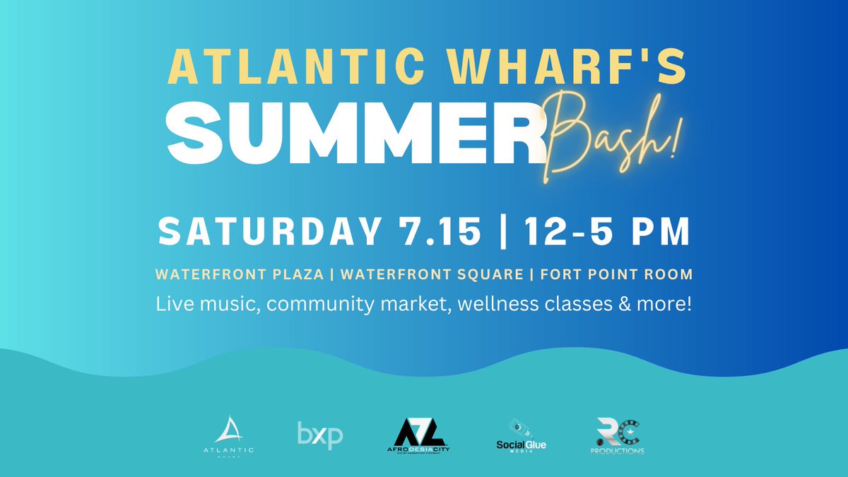 This Saturday! Join us for Atlantic Wharf’s Annual Summer Bash ☀️Enjoy live music, peruse the community market, &amp; take part in wellness classes during this FREE public event. RSVP via #linkinbio to grab your complimentary tote bag &amp; be entered in a prize raffle 🎉