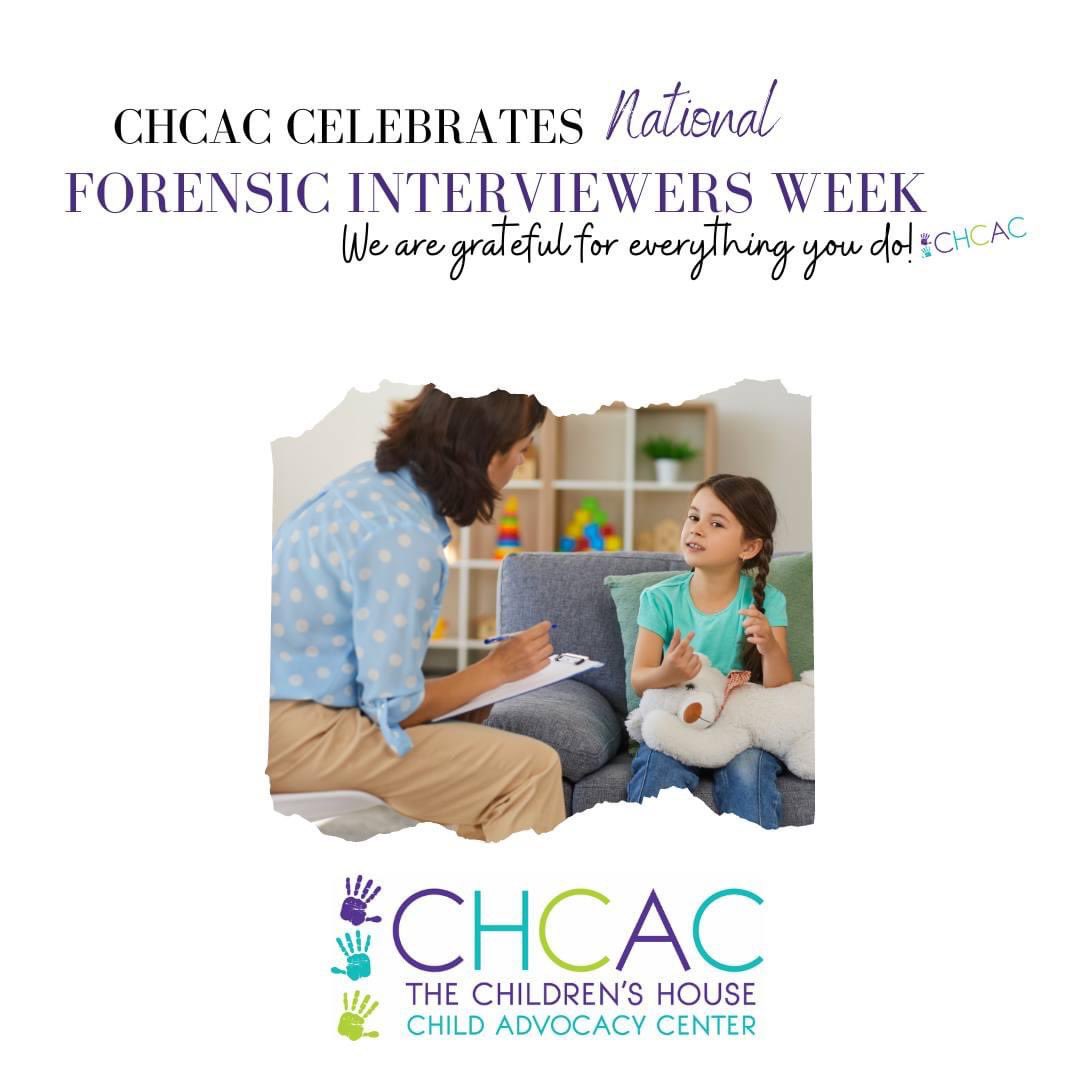 CH_CAC's tweet image. #NationalForensicInterviewersWeek is a way to honor interviewers and their work to protect survivors of child abuse. 
In a #forensicinterview, children entrust a trained professional with their story, oftentimes sharing their full abuse story for the first time. 💙