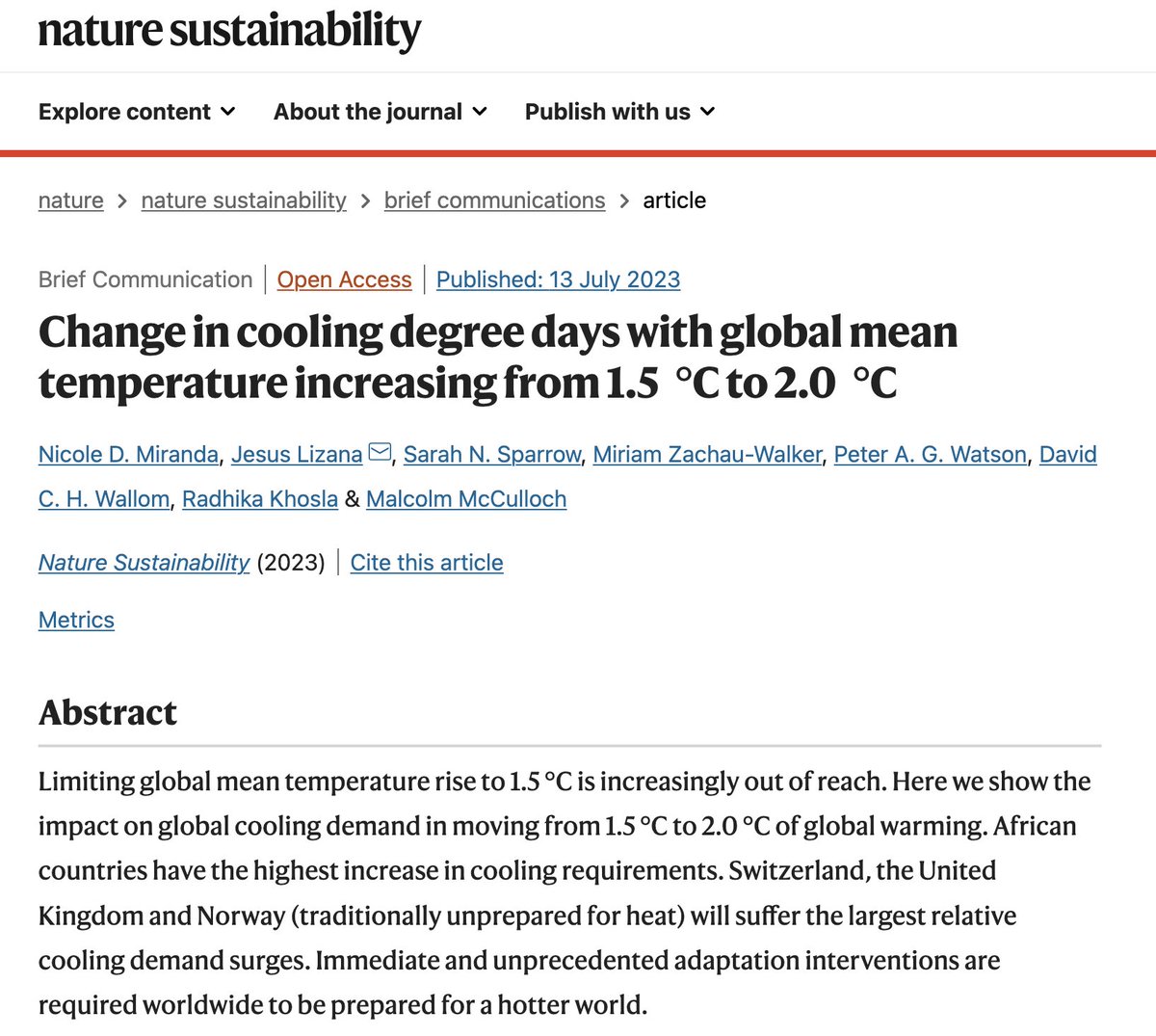 Oxford Future of Cooling Programme (@oxfordcooling) on Twitter photo Our Oxford Researchers have published today in <a href="/naturesustainab/">NatureSustainability</a> what the change in cooling needs would be if we overshoot the 1.5°C.
#cooling
<a href="/UniofOxford/">University of Oxford</a> <a href="/oxmartinschool/">Oxford Martin School</a> <a href="/TheSmithSchool/">Oxford Smith School</a> <a href="/oxengsci/">Engineering Science, Oxford</a> Our Oxford Researchers have published today in <a href="/naturesustainab/">NatureSustainability</a> what the change in cooling needs would be if we overshoot the 1.5°C.
#cooling
<a href="/UniofOxford/">University of Oxford</a> <a href="/oxmartinschool/">Oxford Martin School</a> <a href="/TheSmithSchool/">Oxford Smith School</a> <a href="/oxengsci/">Engineering Science, Oxford</a>