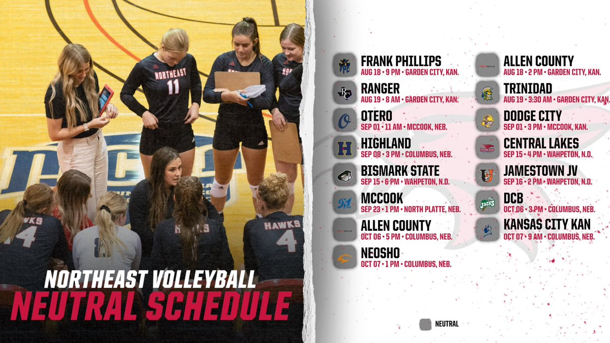 NortheastCCVB's tweet photo. 𝘝𝘖𝘓𝘓𝘌𝘠𝘉𝘈𝘓𝘓 𝘚𝘊𝘏𝘌𝘋𝘜𝘓𝘌 

An experienced group of returners mixed with an exciting group of newcomers should make for tons of fun at the Cox Activities Center this season!

🗓️

#GoHawks 🔴⚪️🏐 https://t.co/XBEwAtpoMt