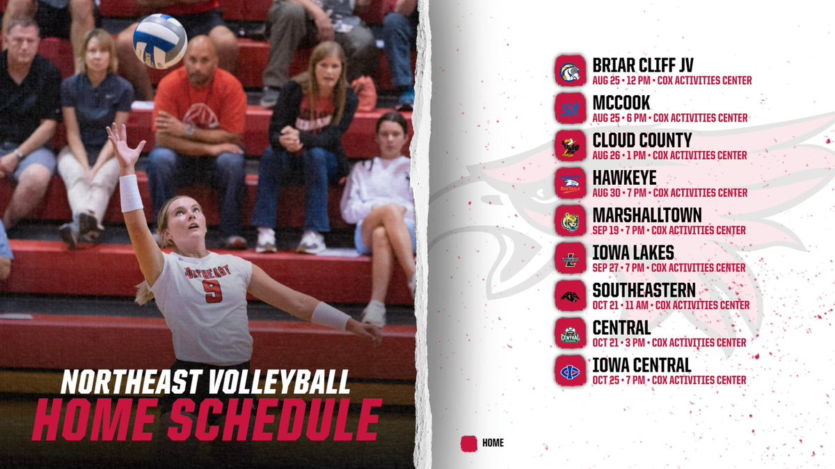 NortheastCCVB's tweet photo. 𝘝𝘖𝘓𝘓𝘌𝘠𝘉𝘈𝘓𝘓 𝘚𝘊𝘏𝘌𝘋𝘜𝘓𝘌 

An experienced group of returners mixed with an exciting group of newcomers should make for tons of fun at the Cox Activities Center this season!

🗓️

#GoHawks 🔴⚪️🏐 https://t.co/XBEwAtpoMt