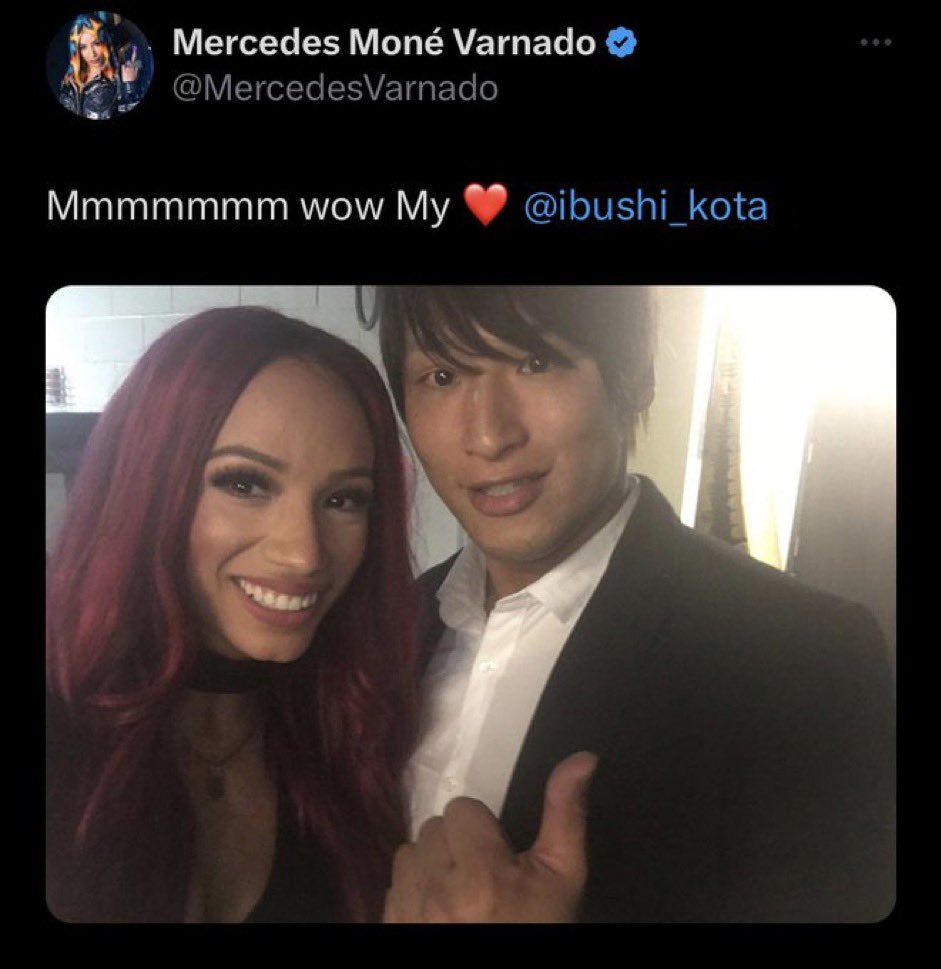 RT @PuroresuFlow: Always remember. Mercedes Mone [Sasha Banks] is a very big Kota Ibushi fan! https://t.co/aObQpmMPLi
