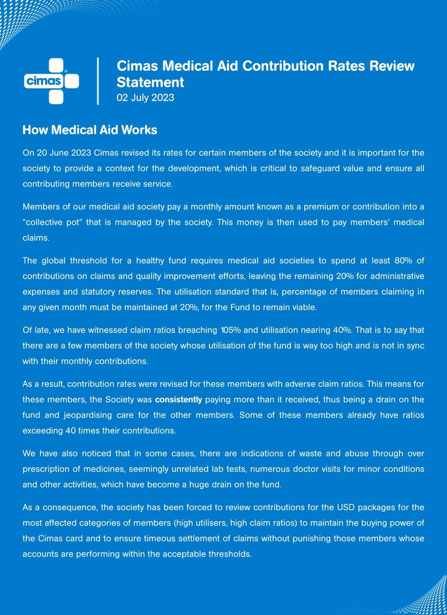 Cimas Medical Aid on Twitter "Cimas Medical Aid Contribution Rates Review Statement"