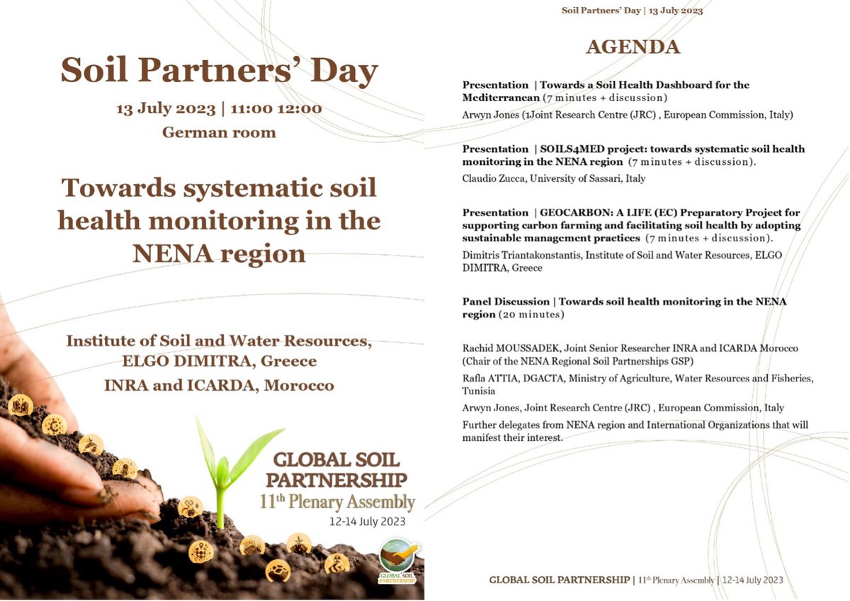 CIHEAMBari's tweet photo. @PRIMAProgram #SOILS4MED will be presented at the 11th @FAO @PartnershipSoil Plenary Meeting during the Soil Partners’ Day, on 13 July 2023, 11-12 CEST!
@swri_hao #ELGODIMITRA #INRAMorocco @ICARDA @EU_ScienceHub @unissTweet #DGACTA.
Side-events👉https://t.co/mKnPLfsjaV https://t.co/OE81wSswgA