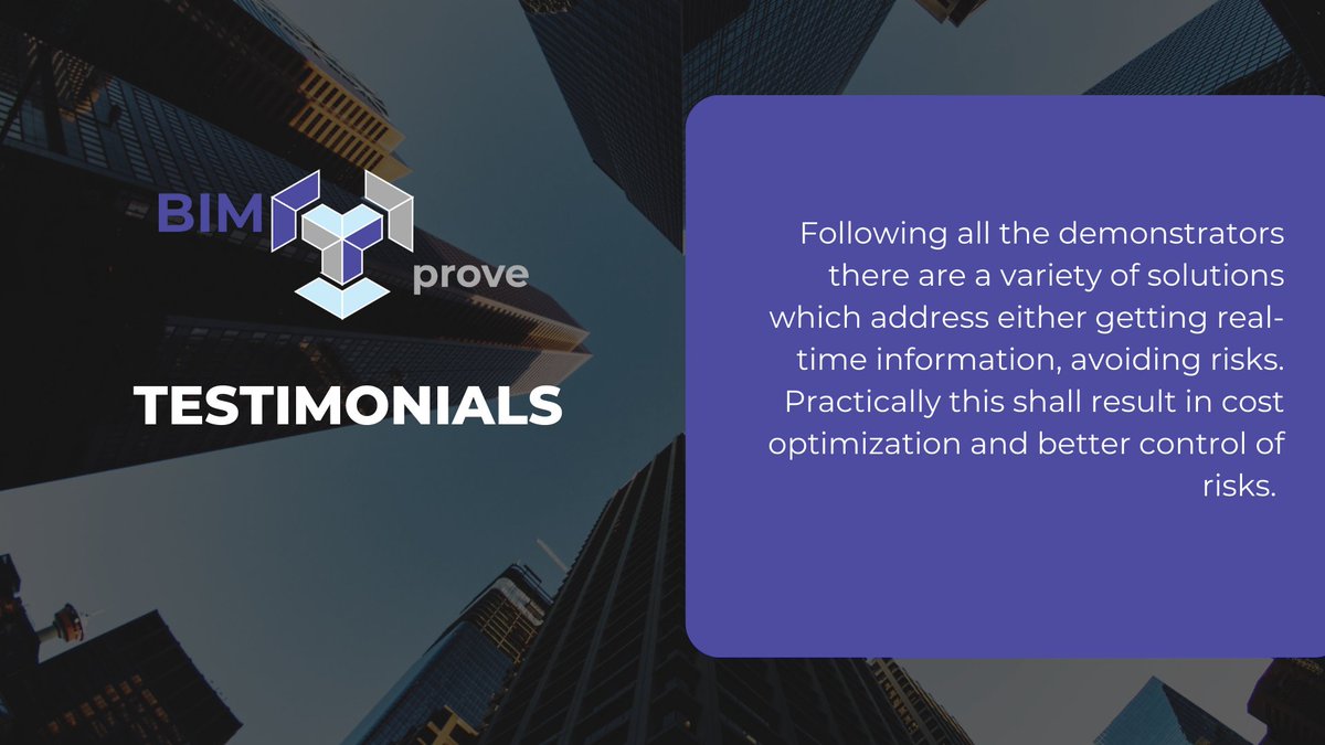 🎉Glowing testimonials 🚀 that validate the success of our #BIMprove project! Big thanks to our amazing team! We can't wait to see what's next for  technology!🔝
MORE: bimprove-h2020.eu
#DigitalTransformation  #Industry40 #AI #AR #VR #horizoneurope #horizoneu