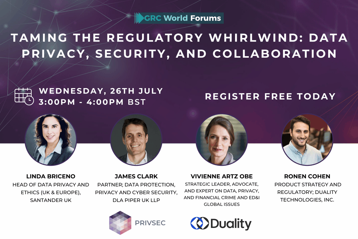 RISK_events's tweet photo. 🔈 Less than 2 weeks, "Taming the Regulatory Whirlwind: Data Privacy, Security, and Collaboration"

Wednesday 26th July | 3pm BST | + On Demand Recording

Register for free:
https://t.co/I35YWk6GVb

#PrivSec #Privacy #Security #DataProtection #Privacy #PrivacyLaw #Technology #ICO https://t.co/FjOg7XjPN3