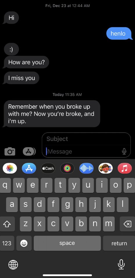 dounbug's tweet photo. i stopped seeing a guy a while back cuz 100% of his crypto investments was in XRP he just texted me this im sick to my stomach honestly https://t.co/72ZUmNrMAi
