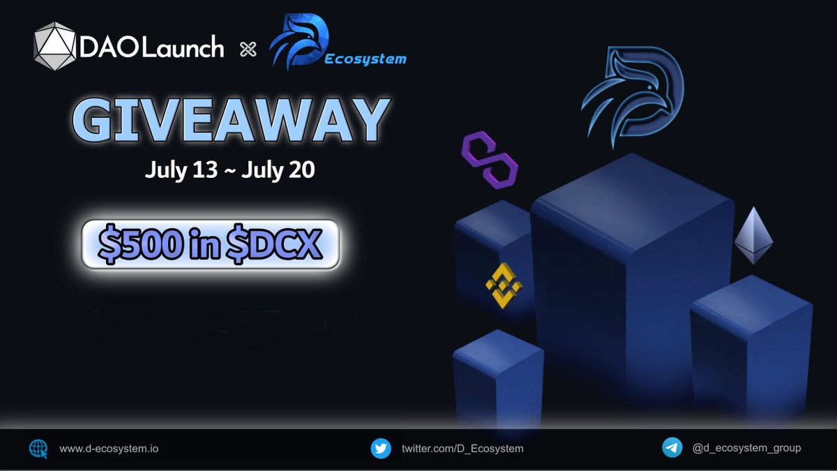 💥 #DAOLaunch x @D_Ecosystem #GIVEAWAY

💵 Rewards: $500 in $WDCX
👉 Gleam Tasks: gleam.io/G3FtX/decosyst…
🎉 50 WINNERS
⏳ July 13 - July 20
🔥 Join in the upcoming Risk-FREE #IDO on July 17 

#Gleam #launchpad #IDO #PublicSale #rewards #crypto #tokens