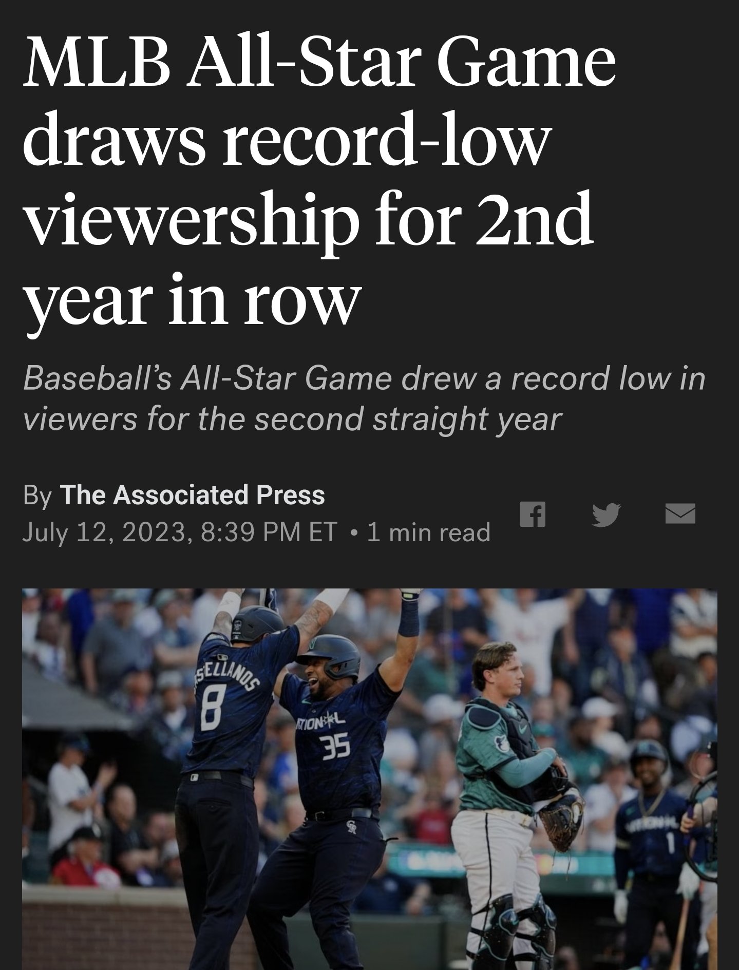 MLB All-Star Game draws record-low viewership for 2nd year in row
