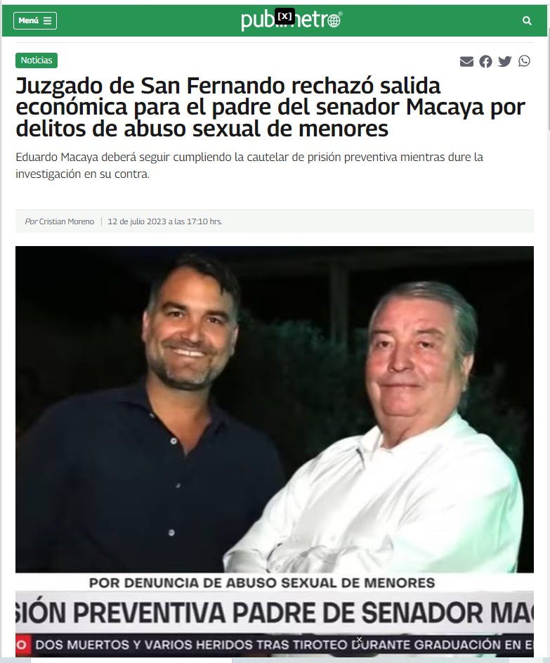 chileconvoca's tweet photo. #ALERTA LOS MACAYA OFRECIERON MILLONARIA SUMA PARA LIBERAR A SU PADRE Y LA MAGISTRADA LO RECHAZÓ: Importante suma ofreció Javier Macaya y su familia apoyado x la UDI e importantes empresarios de derecha.

luego nos dicen #ConMisHijosNo y #ESIesPedofilia

ASQUEROSOS

Cordero Neme https://t.co/rc3XbRlKTo