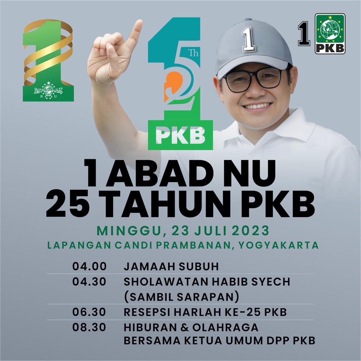 dpwpkbjabar's tweet photo. 1 Abad NU merawat jagad membangun peradaban
25 Tahun PKB peduli ummat melayani rakyat 🇲🇨🇲🇨🇲🇨

#gusmuhaimin #pkb #cakimin #muhaiminiskandar #syaifulhuda #acepjamaludin #politik  #pemilu2024 #bandung  #shintaeyong

@cakimiNOW @DPP_PKB @SyaifulHooda @emhasanuddin @AcepJamaludin01 https://t.co/hGLMZc7wI4