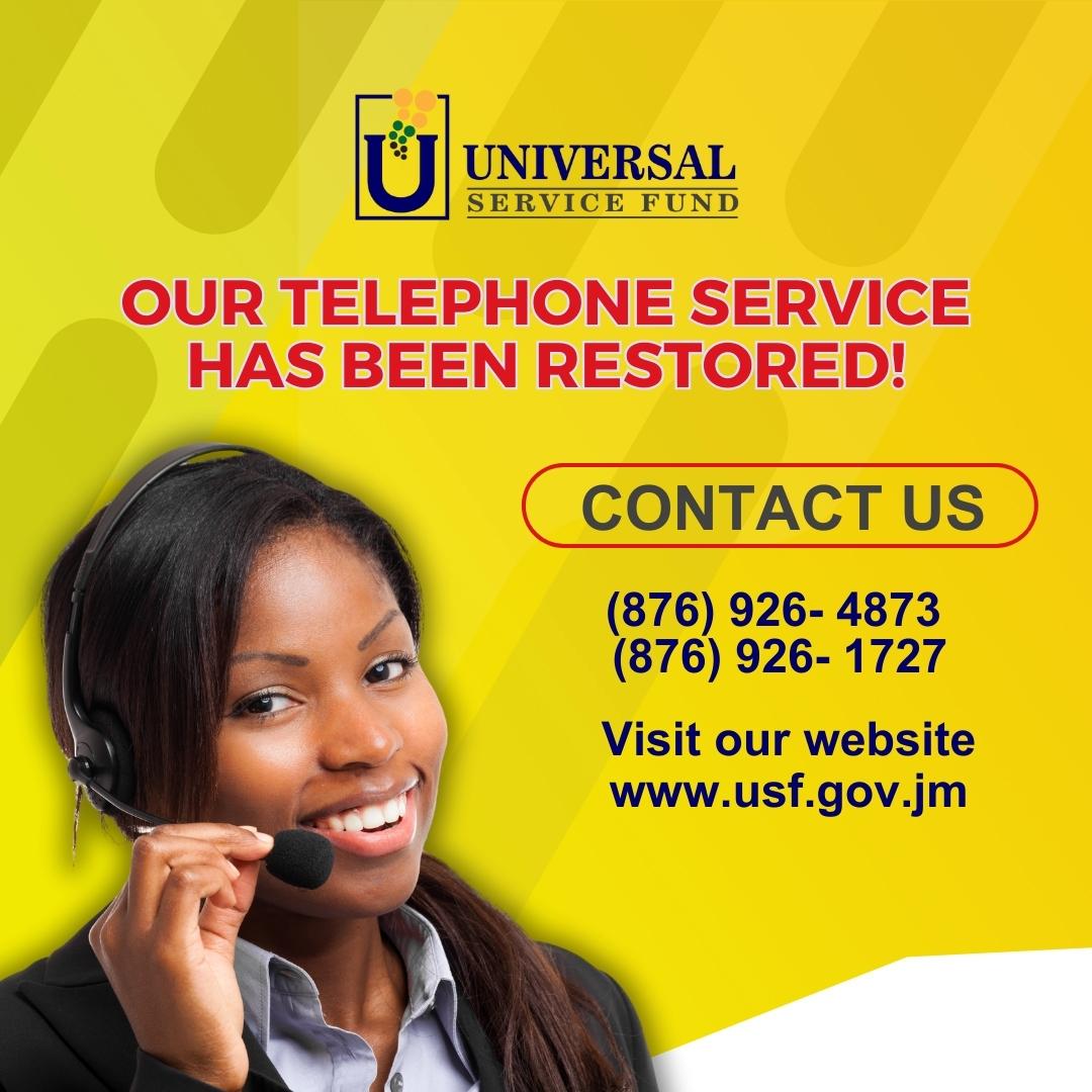 usfjamaica's tweet image. Our phone lines has been restored! Give us a call today at (876) 926- 4873/(876) 926-1727 or visit our website, usf.gov.jm, for more information on our services. 

Bridging The Digital Gap...Internet Access For Everyone.

#USF #UniversalServiceFund #ContactUs
