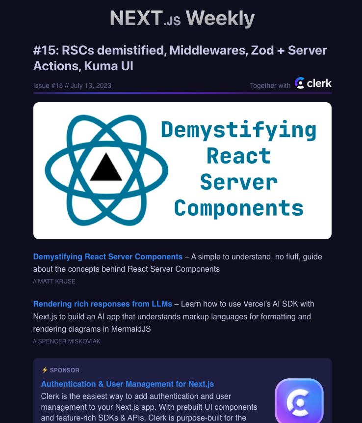 ErfanEbrahimnia's tweet photo. 🔥 The 5 hottest Next.js posts of this week – Next.js Weekly #15

◆ Demystifying RSCs
◆ Rendering rich responses from LLMs
◆ Visual Guide to Prefetching
◆ Introducing: Kuma UI 🐻‍❄️
◆ Invisible Details of Interaction Design

in detail 👇 https://t.co/zoJowkj1ph