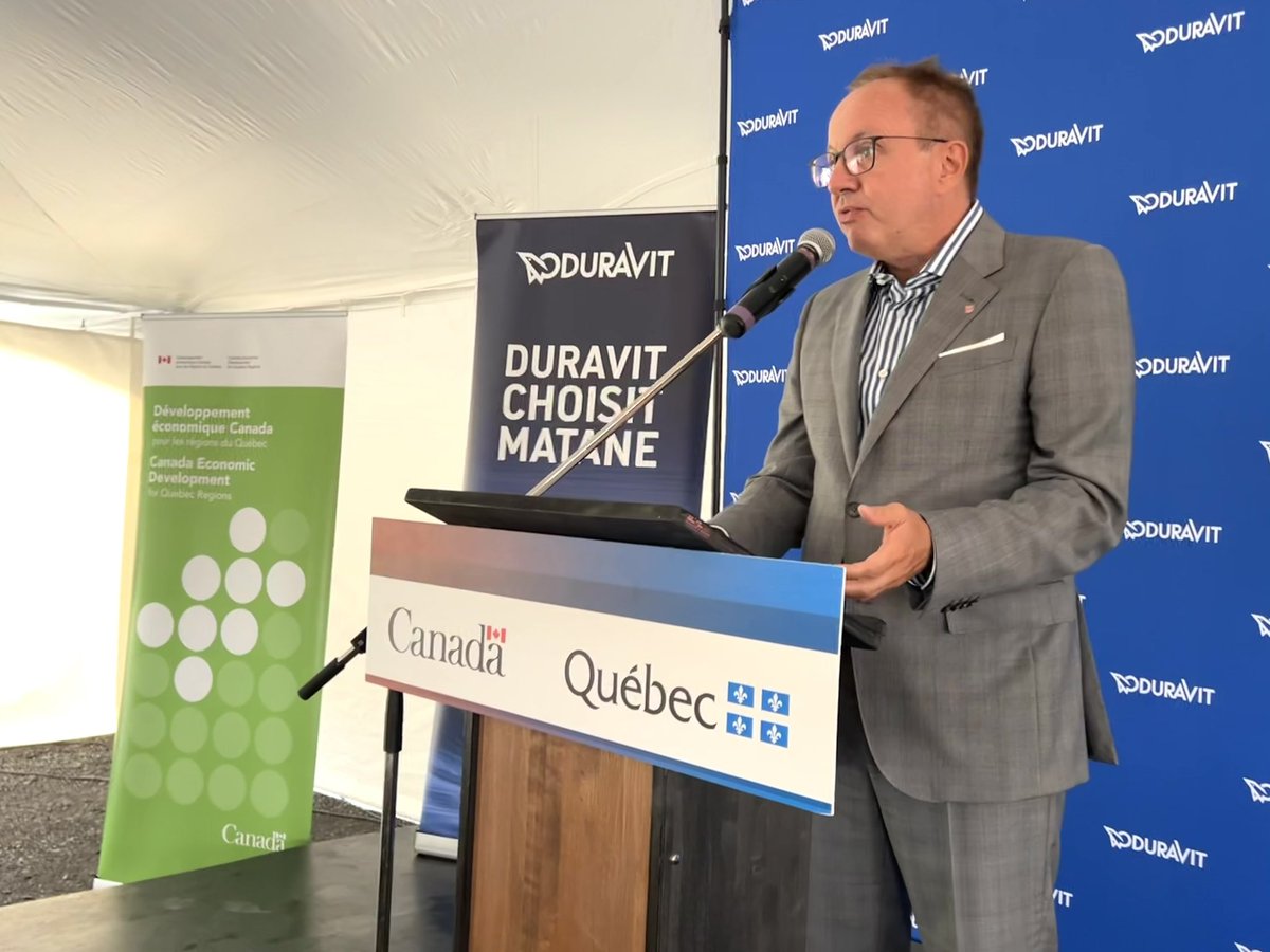 JFDeschenes's tweet photo. La compagnie allemande, Duravit, construit une usine de 90 millions de dollars à Matane. Jusqu’à 240 emplois seront créés.

Matane fabriquera des ’équipements de salle de bain haut de gamme en céramique

Le pdg de Duravit, Stephan Trahy était présent. #icigim #icibsl https://t.co/AptYsF9wL0