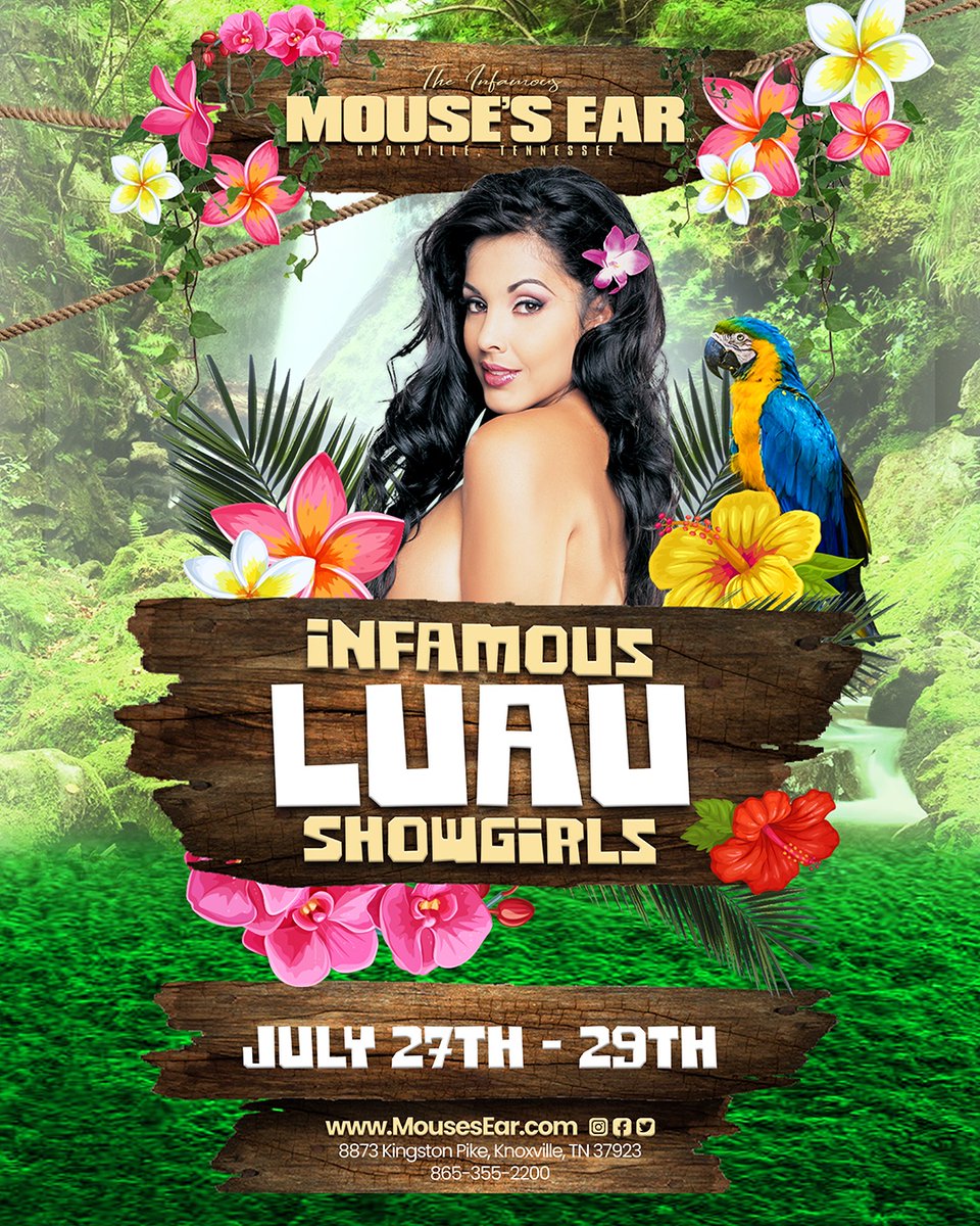 MousesEarKnoxTN's tweet photo. Our Infamous Luau Showgirls are making sure Knoxville get's Lei'd! 
Join us as we create a weekend of paradise fun, for your eyes only, July 27-29.🌺
.
.
#Luau #LuauShowgirls #Aloha #IslandVibes #GetLeid #Paradise #Bikini #Exotic #MousesEar #StripClub #Knoxville https://t.co/Ut9whWM0Fs