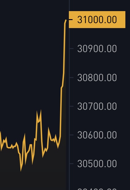 BitcoinMagazine's tweet photo. JUST IN: $31,000 #Bitcoin https://t.co/U4Kz4EF7ki