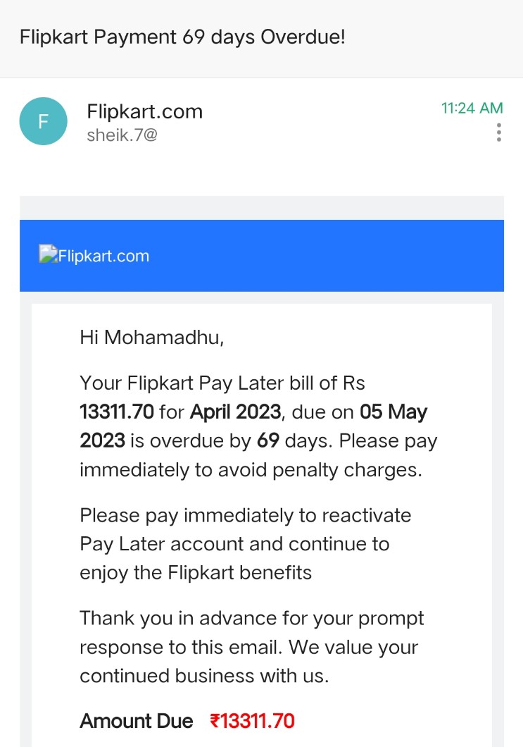 SheikDa61809739's tweet photo. @Flipkart  @flipkartsupport I don't know why.? again and again I received mail from the Flipkart for payment due. I already tweeted no one would reply to this. I'm sure I'm not pay any single rupees  from my side. Still I'm not using the mobile. you guys come and take my return. https://t.co/kq9dpdbS5L