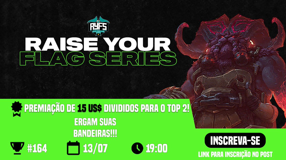 Quintou aí?!  Hoje teremos RYFS valendo 15 dólares apenas para o Top 2! 💰 

Formato: Padrão, eliminação simples, mata-mata e MD3.

Participe com a gente, hoje às 19:00: communitygaming.io/tournament/rai… 🔗