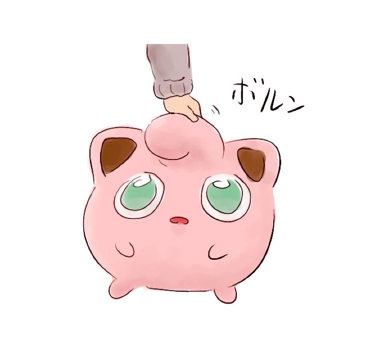 jigglypuff pokemon (creature) white background green eyes simple background looking up headpat long sleeves  illustration images