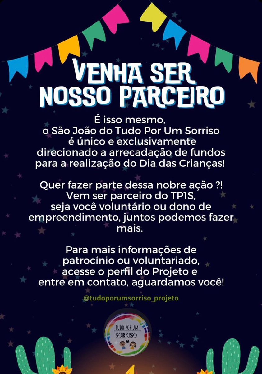 TP1S_acre's tweet photo. 🔃RT DO BEM JUNINO 🔥🌵

🌵:Nosso Arraial solidário está próximo de acontecer,e se você quiser fazer parte do time Tudo Por Um Sorriso,entre em contato conosco.🌵❤ https://t.co/wYFtqcdt07