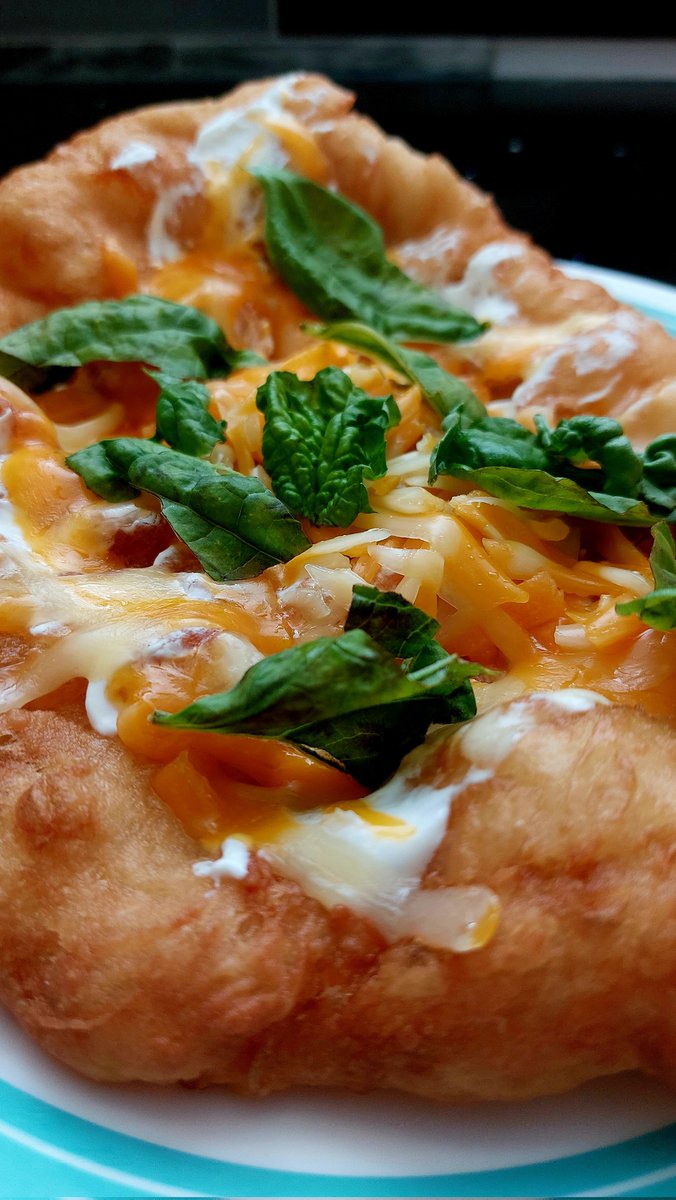 When your garden is filled with basil plants and you have to prune them, nothing goes to waste.  #Langos #HungarianFood