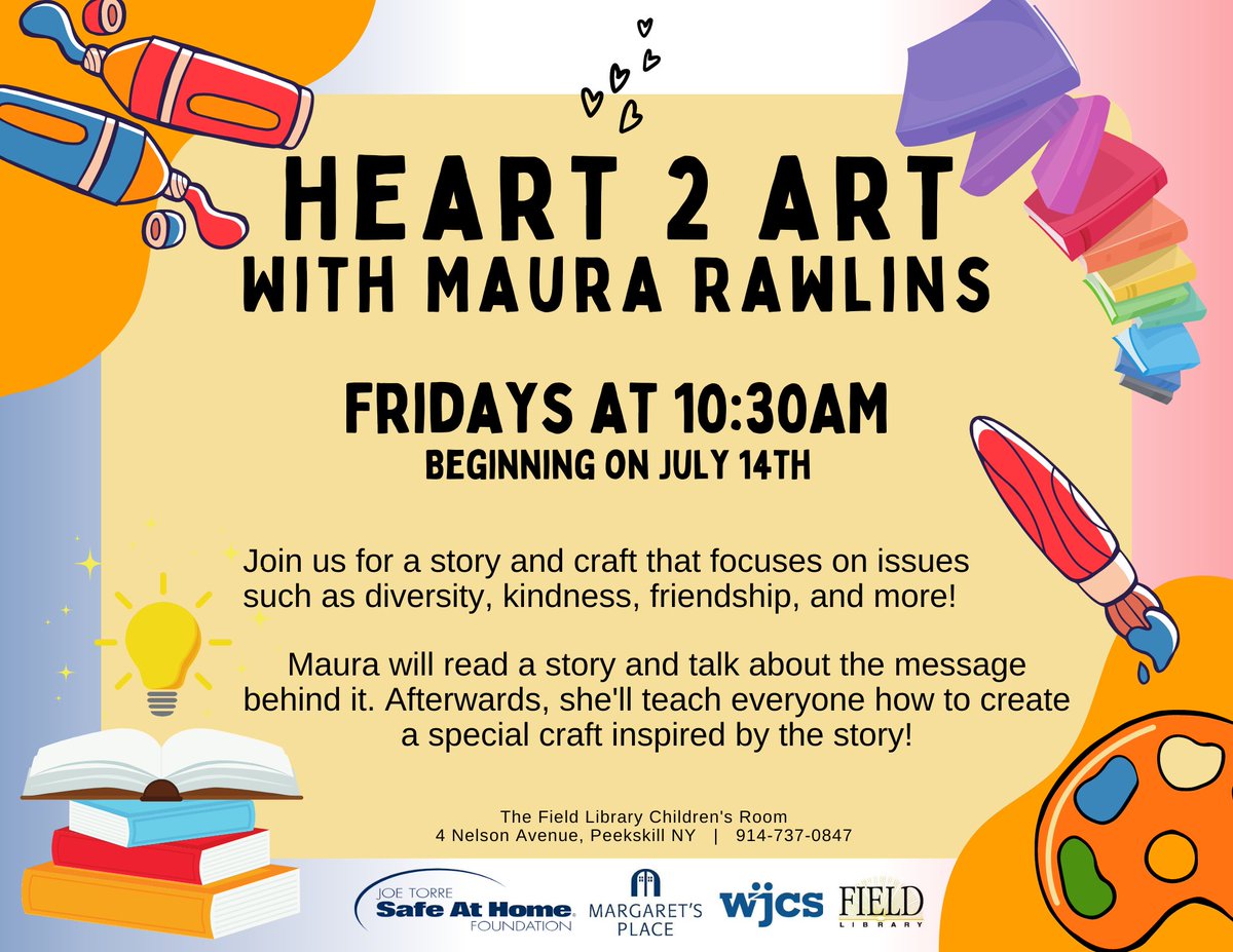 TheFieldLibrary's tweet image. Join us in the Children's Room tomorrow morning for Heart 2 Art!